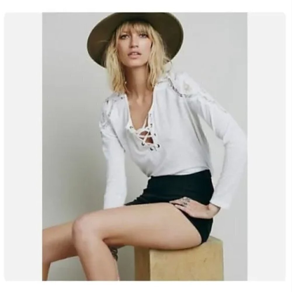 Free People Jennie White Lace Up Long Sleeve Tunic Top‎ XS